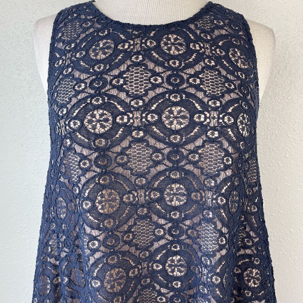 Sharagano Navy Blue Lace Midi Dress Size 12 EUC - Picture 2 of 9